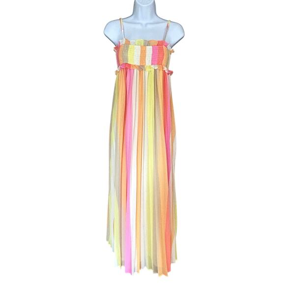 Vici Rainbow Maxi Dress Size S Smocked Cutout Pleated Resort Style - Picture 3 of 11
